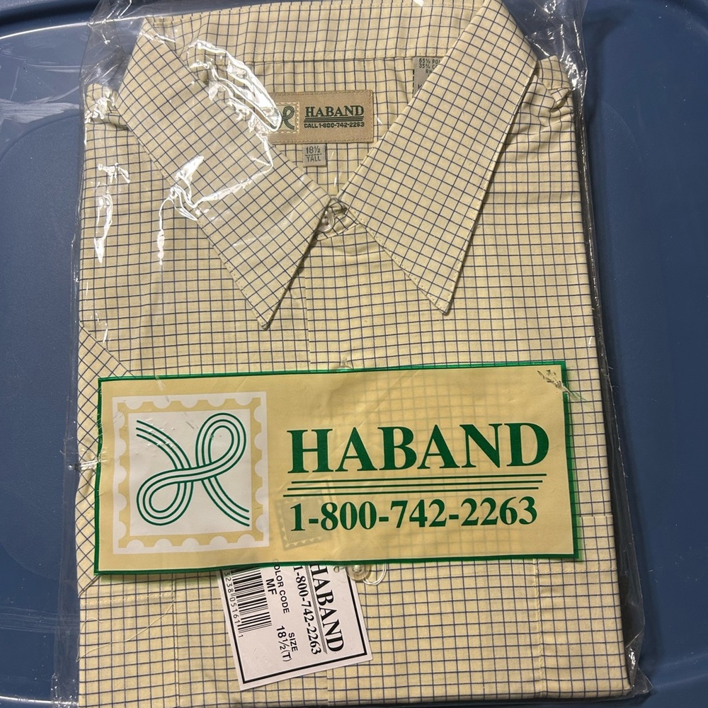Haband Men's Grid Pattern Shirt - Cream and Blue XXL Tall.  In package